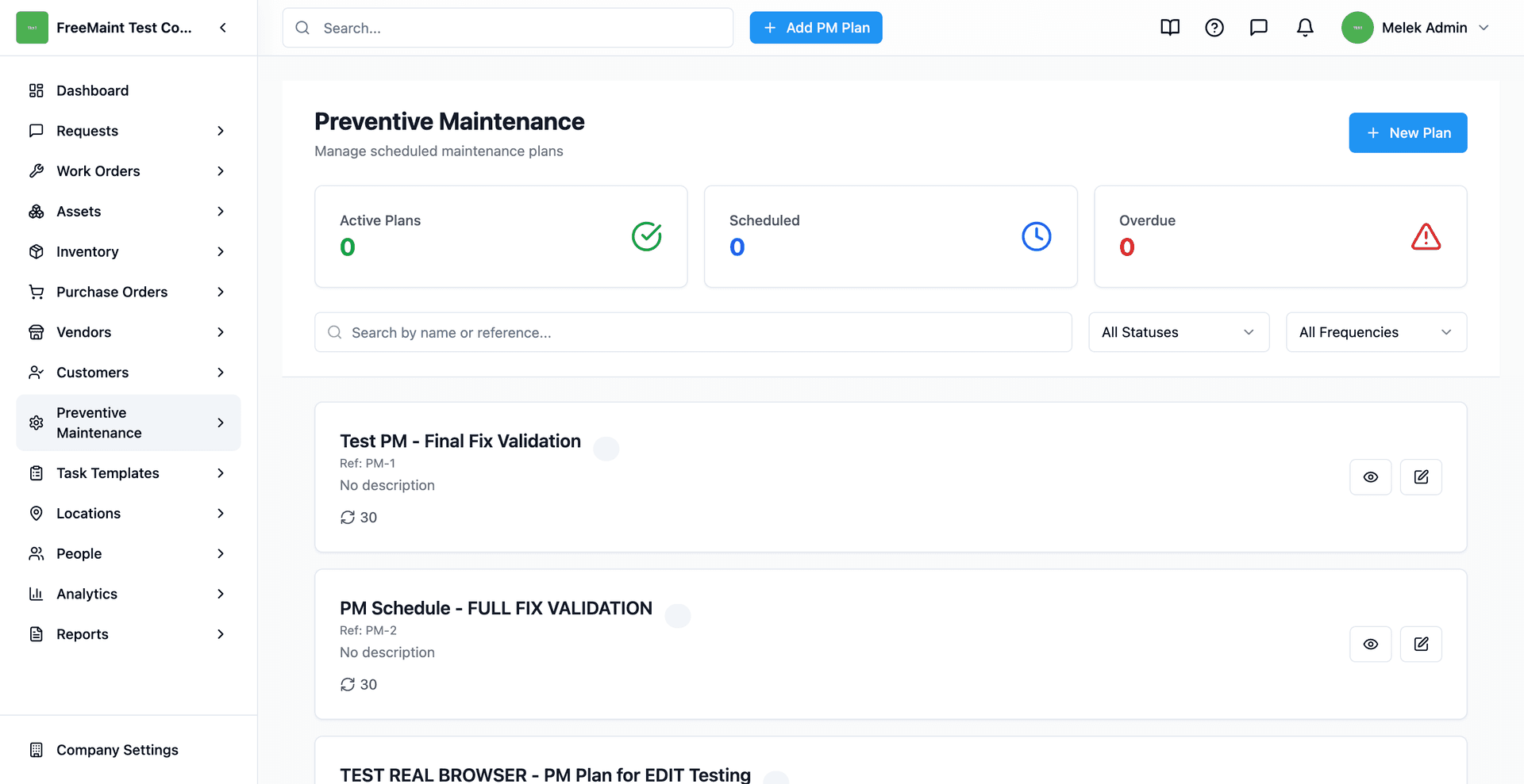 Preventive Maintenance Plans
